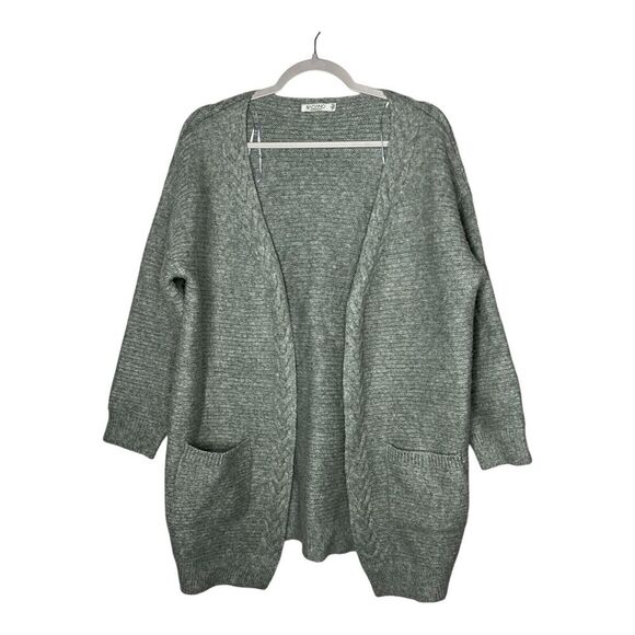Baciano Sweater Womens Large Gray Open Front Cardigan Cable Knit Pockets Cozy - Picture 1 of 10